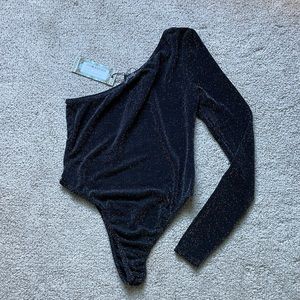 One shoulder sparkly bodysuit